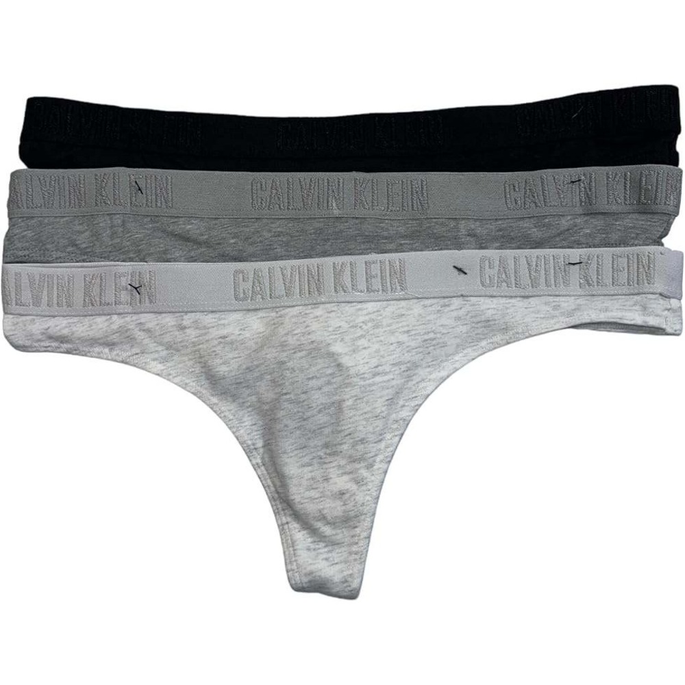 Calvin Klein Thongs Womens Small Black Heather Grey Monochrome 3 Pack QP2000